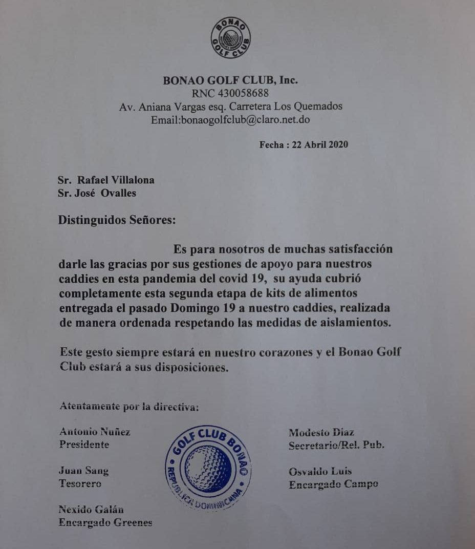 BONAO GC ENTREGA AYUDA A CADDIES